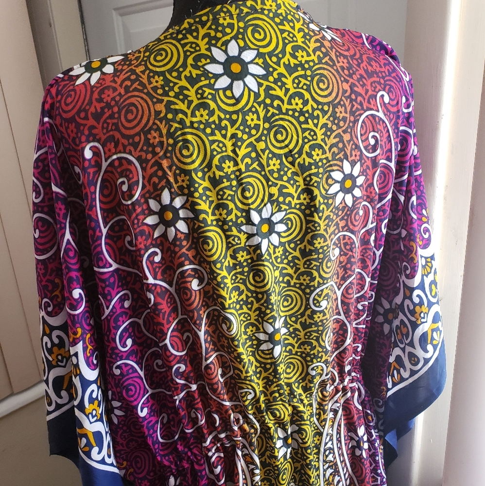 New Multicolored Floral Kaftan Abaya Coverup Dress - Picture 10 of 15